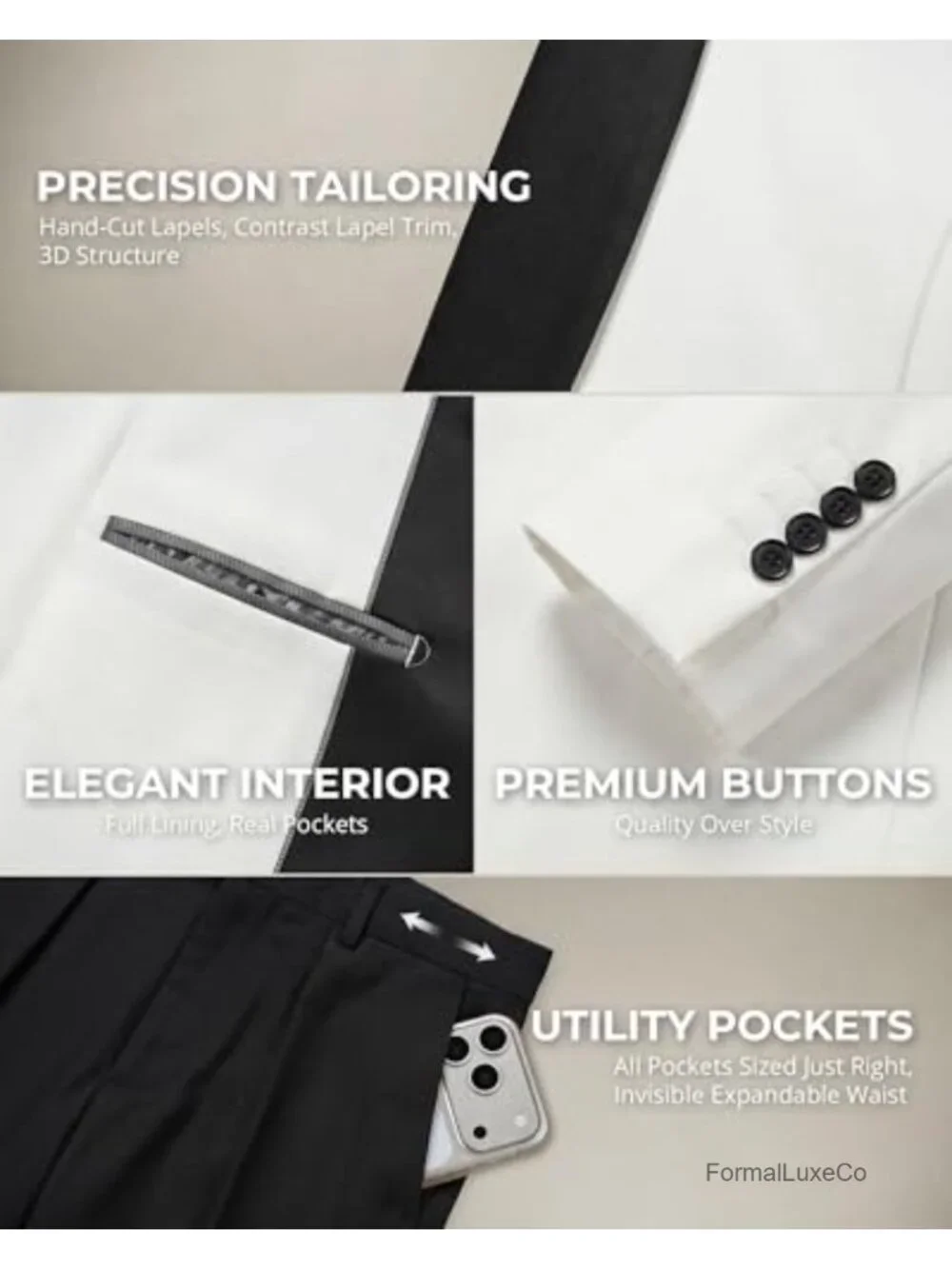 3-Piece Slim Fit Tuxedo Set Shawl Lapel Suit Blazer Vest Pants with Bow Tie for